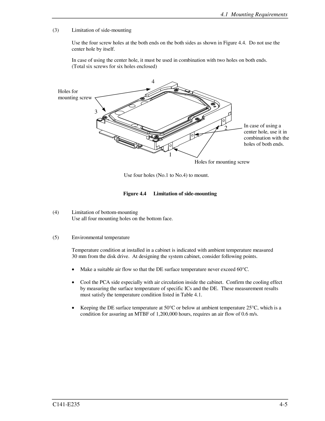 Fujitsu MAW3300FC, MAW3147FC, MAW3073fc manual Limitation of side-mounting 