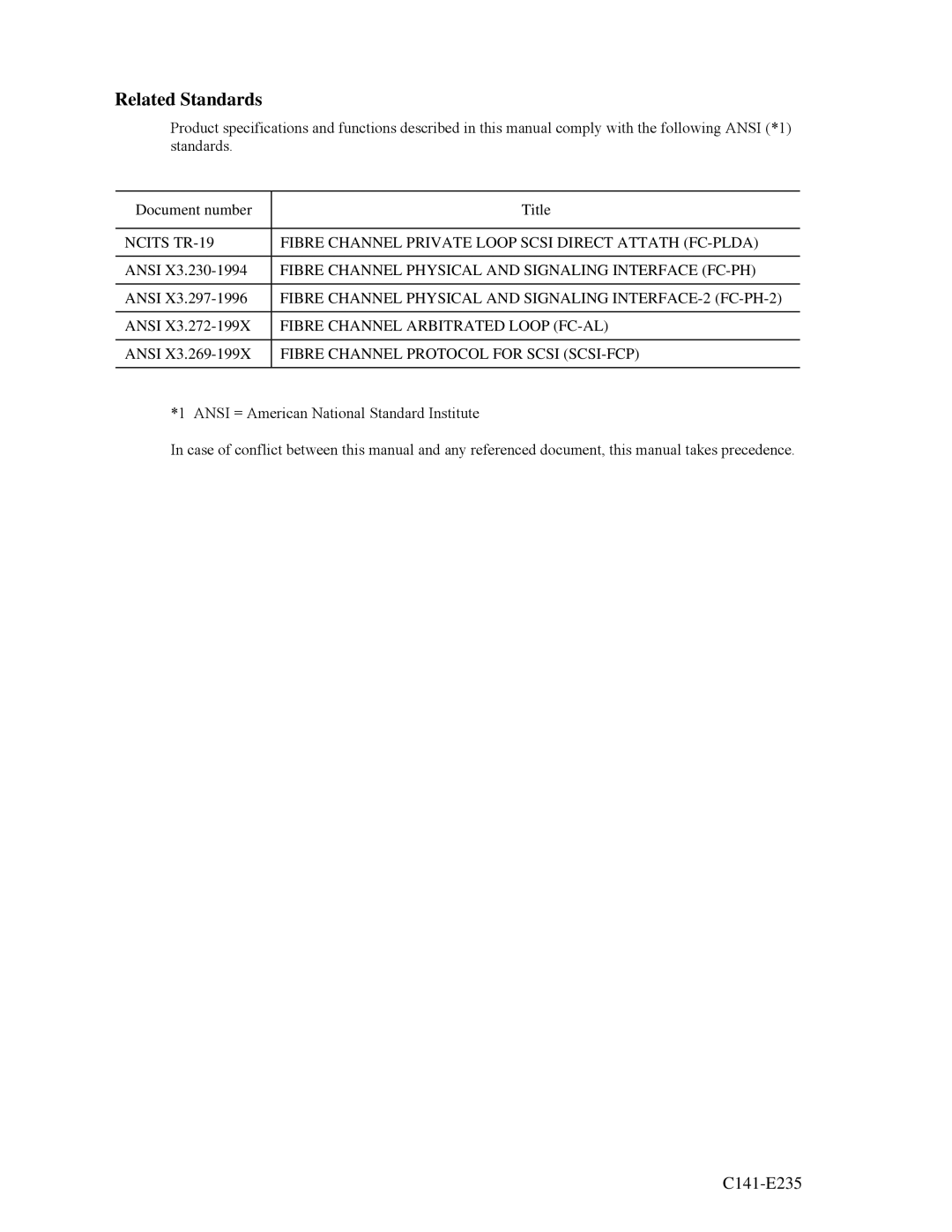 Fujitsu MAW3300FC, MAW3147FC Fibre Channel Physical and Signaling Interface FC-PH, Fibre Channel Arbitrated Loop FC-AL 