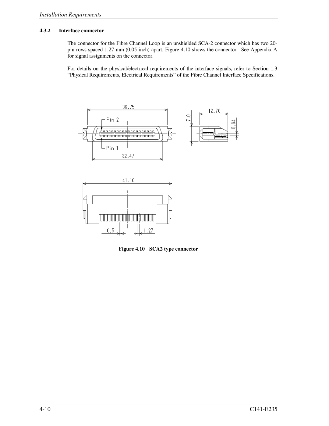 Fujitsu MAW3073fc, MAW3300FC, MAW3147FC manual Interface connector, 10 SCA2 type connector 