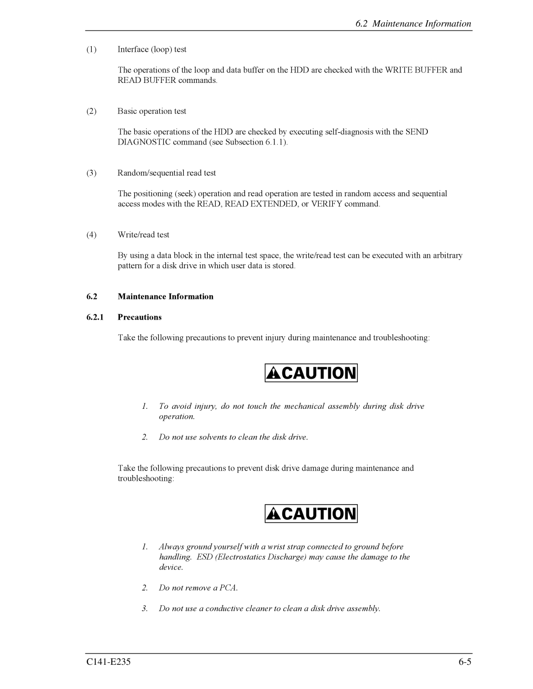 Fujitsu MAW3073fc, MAW3300FC, MAW3147FC manual Maintenance Information Precautions 