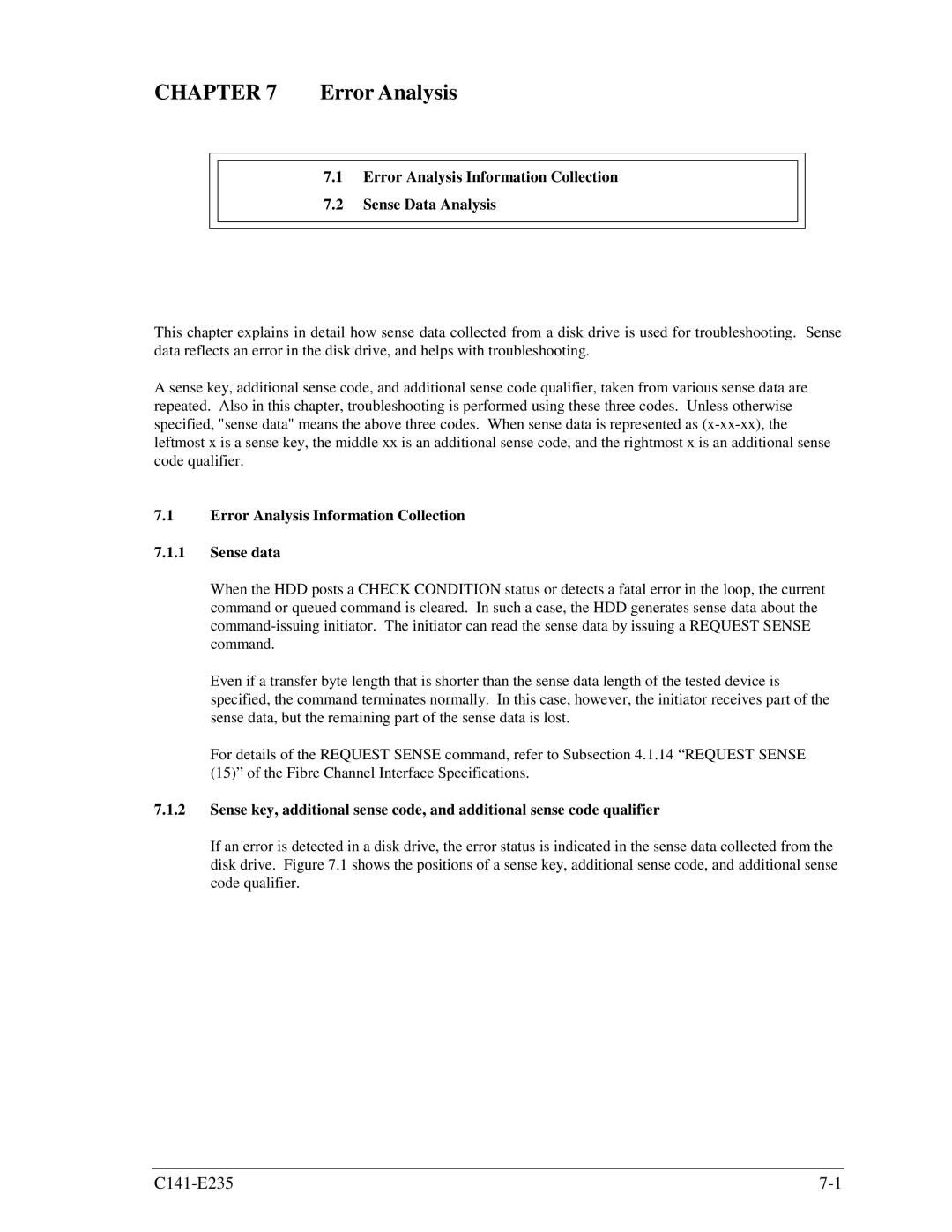 Fujitsu MAW3073fc, MAW3300FC, MAW3147FC manual Error Analysis Information Collection Sense Data Analysis 