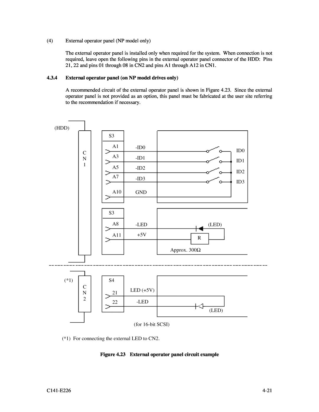Fujitsu MAW3147NC/NP manual External operator panel on NP model drives only, 23 External operator panel circuit example 