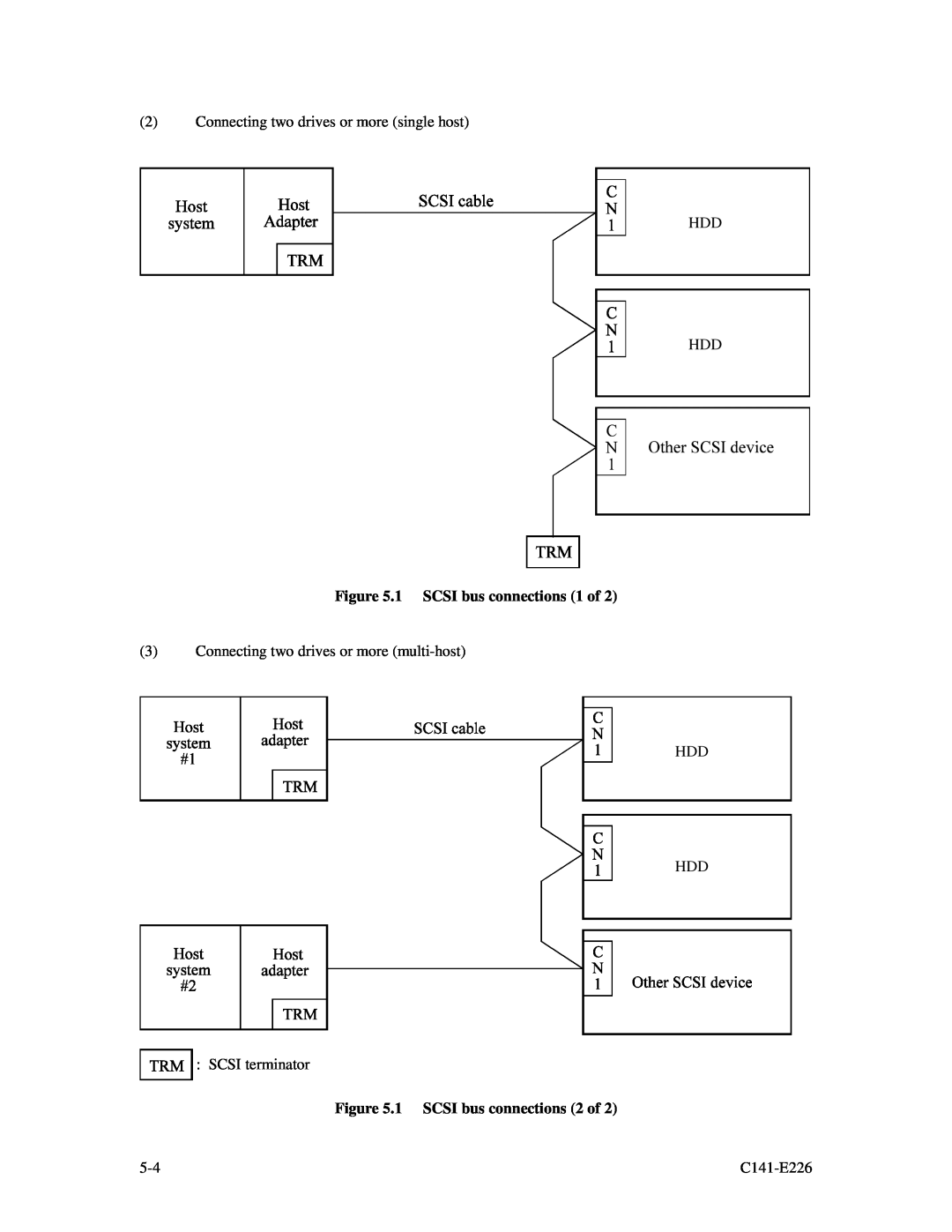 Fujitsu MAW3073NC/NP, MAW3300NC/NP, MAW3147NC/NP manual 1 SCSI bus connections 1 of, 1 SCSI bus connections 2 of, C141-E226 
