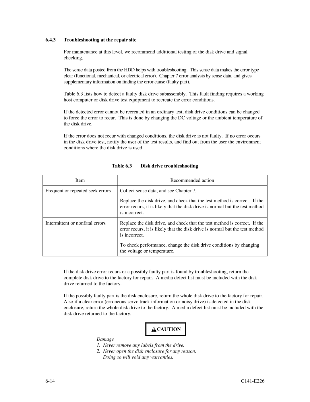 Fujitsu MAW3147NC/NP, MAW3300NC/NP, MAW3073NC/NP manual Troubleshooting at the repair site, Disk drive troubleshooting 