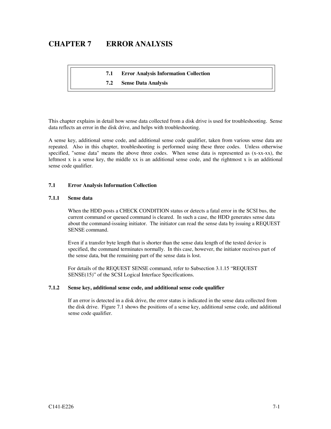 Fujitsu MAW3147NC/NP, MAW3300NC/NP, MAW3073NC/NP manual Error Analysis Information Collection Sense Data Analysis 