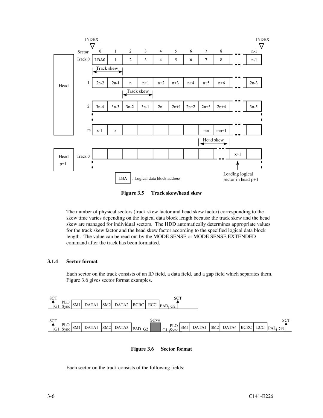 Fujitsu MAW3073NC/NP, MAW3300NC/NP, MAW3147NC/NP manual Track skew/head skew, Sector format 