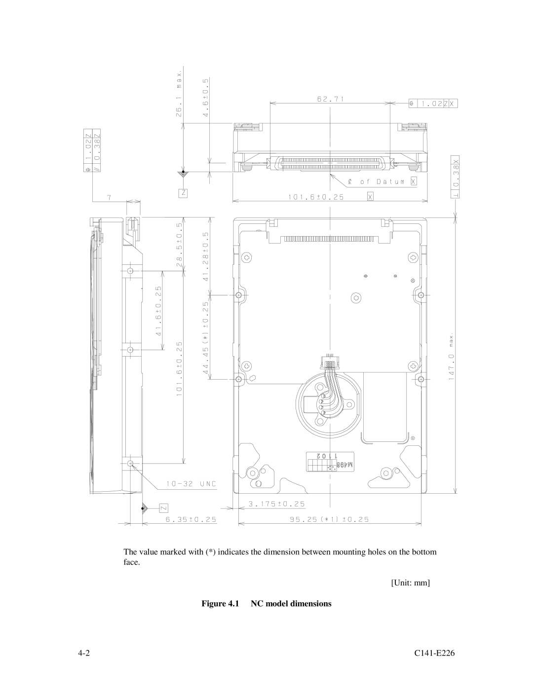 Fujitsu MAW3073NC/NP, MAW3300NC/NP, MAW3147NC/NP manual NC model dimensions 