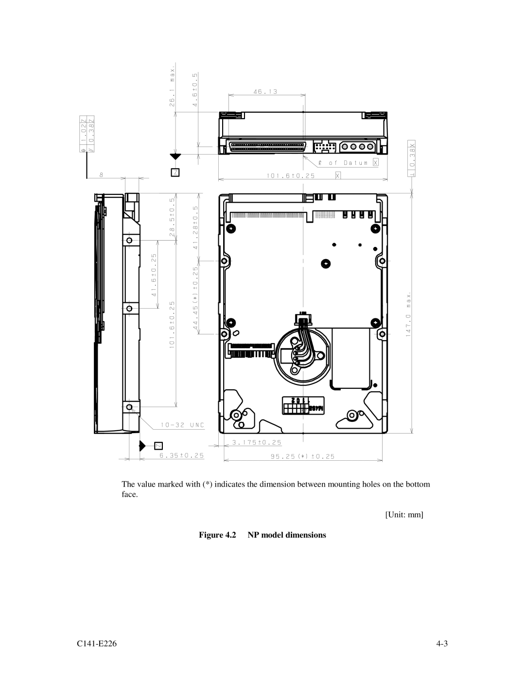 Fujitsu MAW3147NC/NP, MAW3300NC/NP, MAW3073NC/NP manual NP model dimensions 