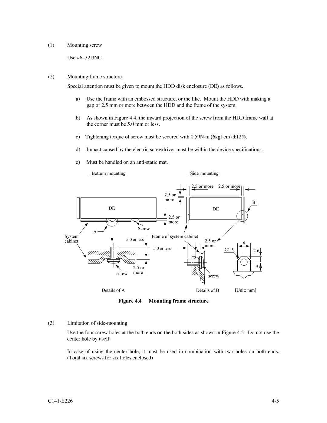 Fujitsu MAW3073NC/NP, MAW3300NC/NP, MAW3147NC/NP manual Mounting frame structure 