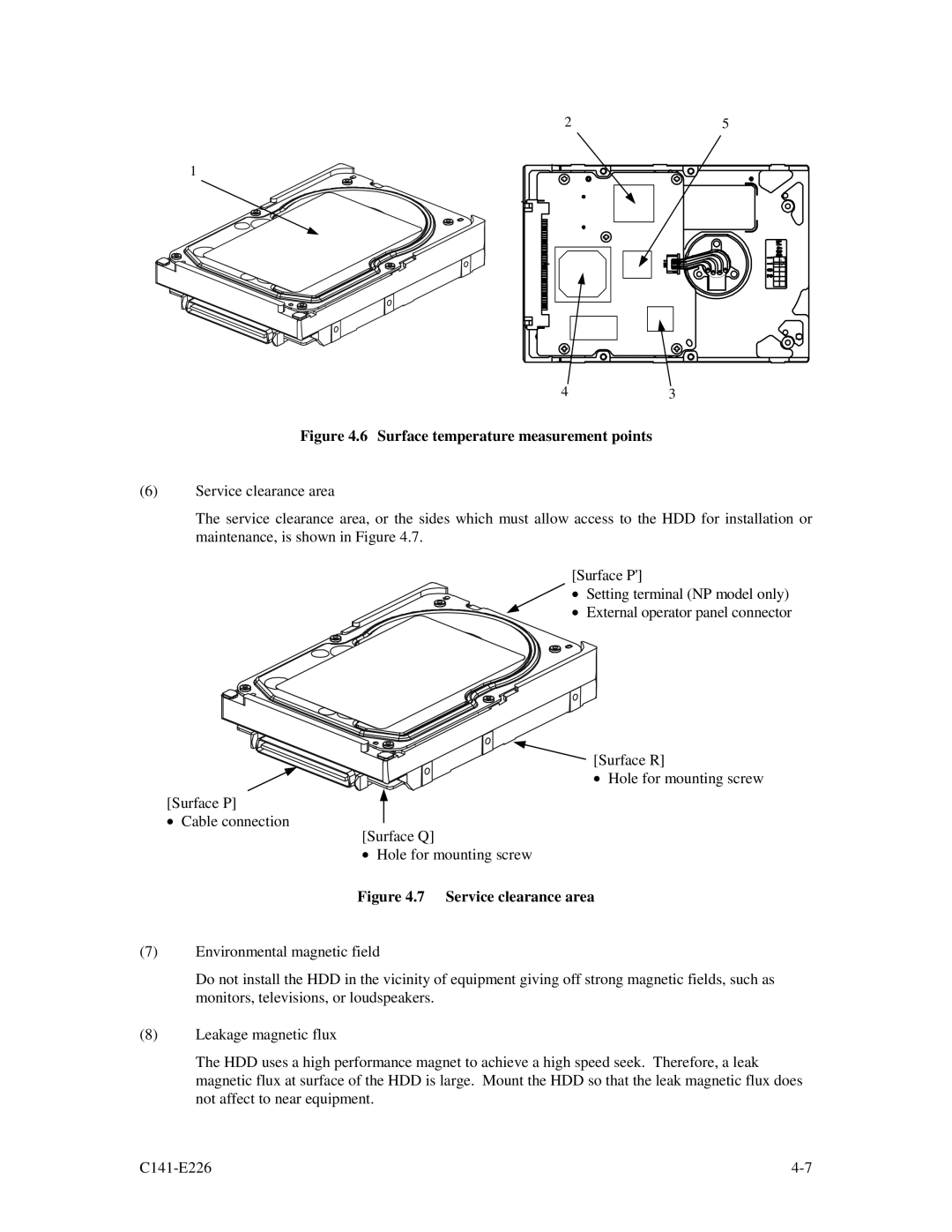 Fujitsu MAW3300NC/NP, MAW3073NC/NP, MAW3147NC/NP manual Surface temperature measurement points 