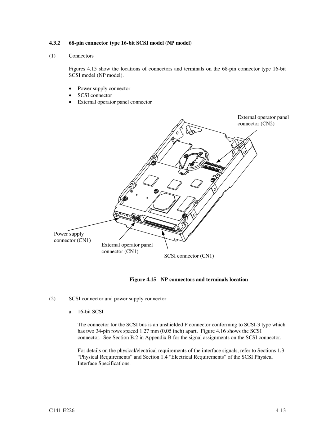 Fujitsu MAW3300NC/NP manual 2 68-pin connector type 16-bit Scsi model NP model, NP connectors and terminals location 