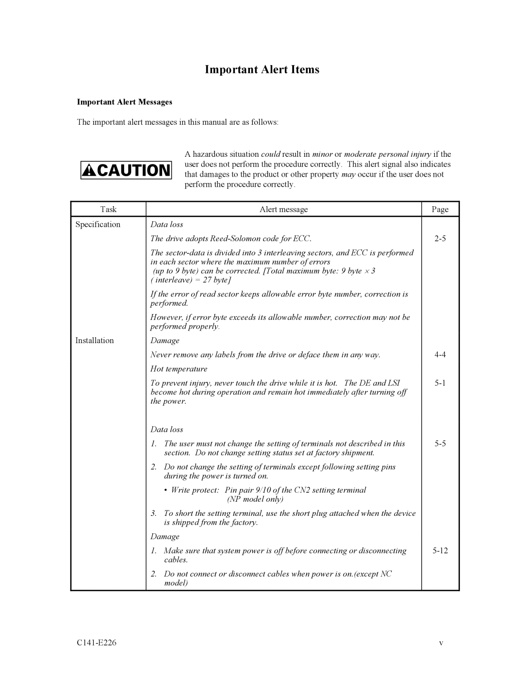 Fujitsu MAW3073NC/NP, MAW3300NC/NP, MAW3147NC/NP manual Important Alert Items, Important Alert Messages 