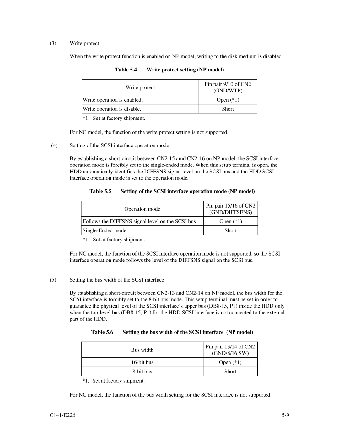 Fujitsu MAW3300NC/NP manual Write protect setting NP model, Gnd/Wtp, Setting of the Scsi interface operation mode NP model 