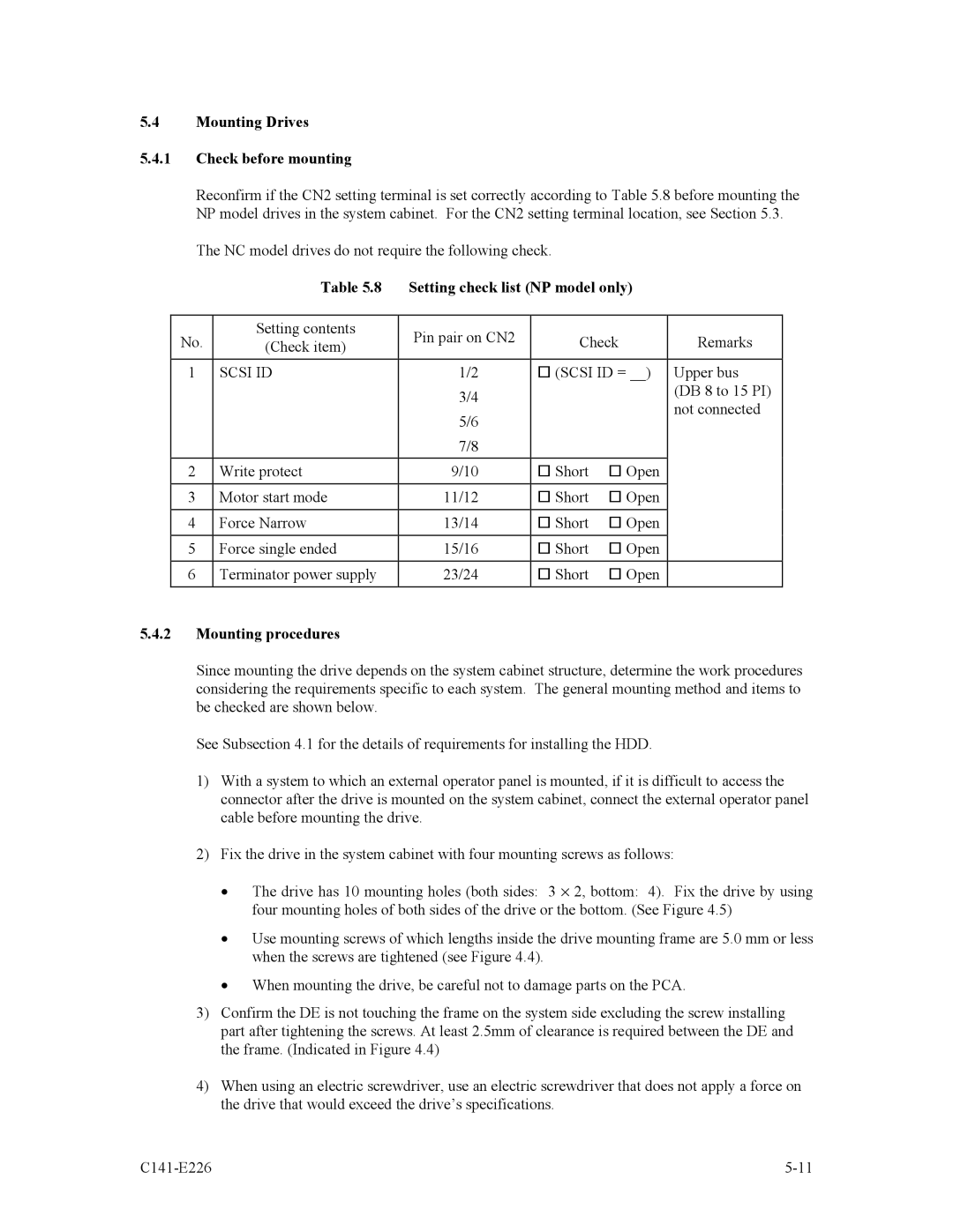 Fujitsu MAW3147NC/NP manual Mounting Drives Check before mounting, Setting check list NP model only, Mounting procedures 