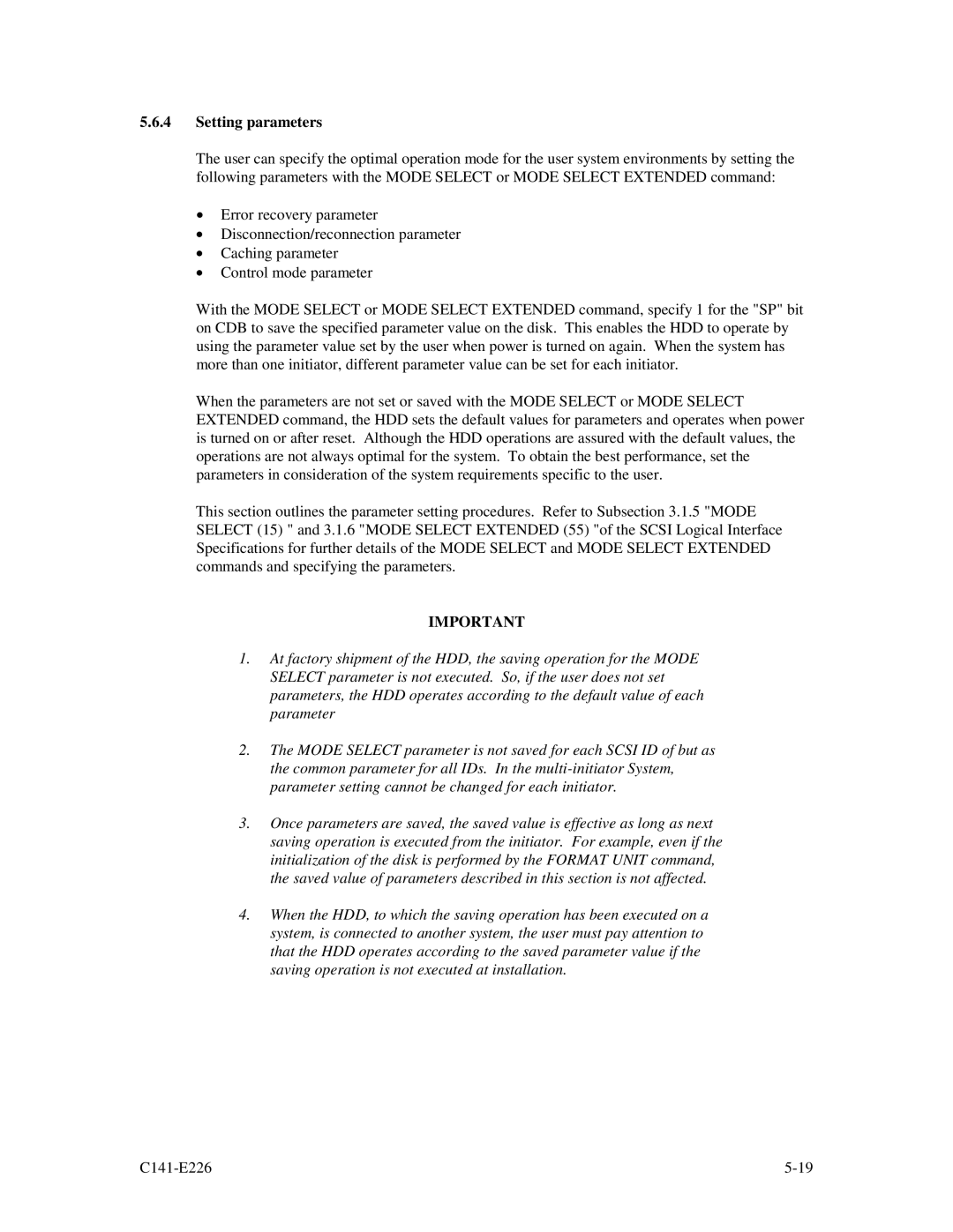 Fujitsu MAW3073NC/NP, MAW3300NC/NP, MAW3147NC/NP manual Setting parameters 