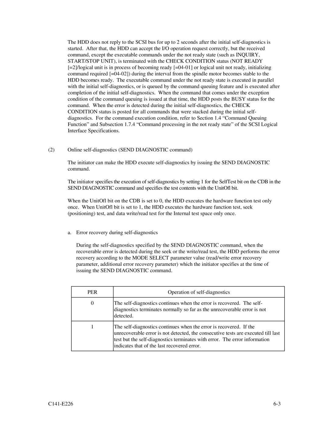 Fujitsu MAW3300NC/NP, MAW3073NC/NP, MAW3147NC/NP manual Operation of self-diagnostics 