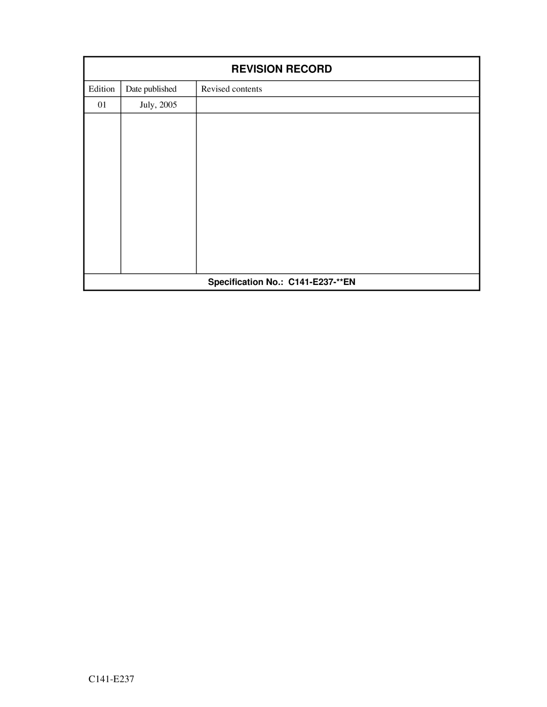 Fujitsu MAX3036RC, MAX3147RC, MAX3073RC manual Revision Record 