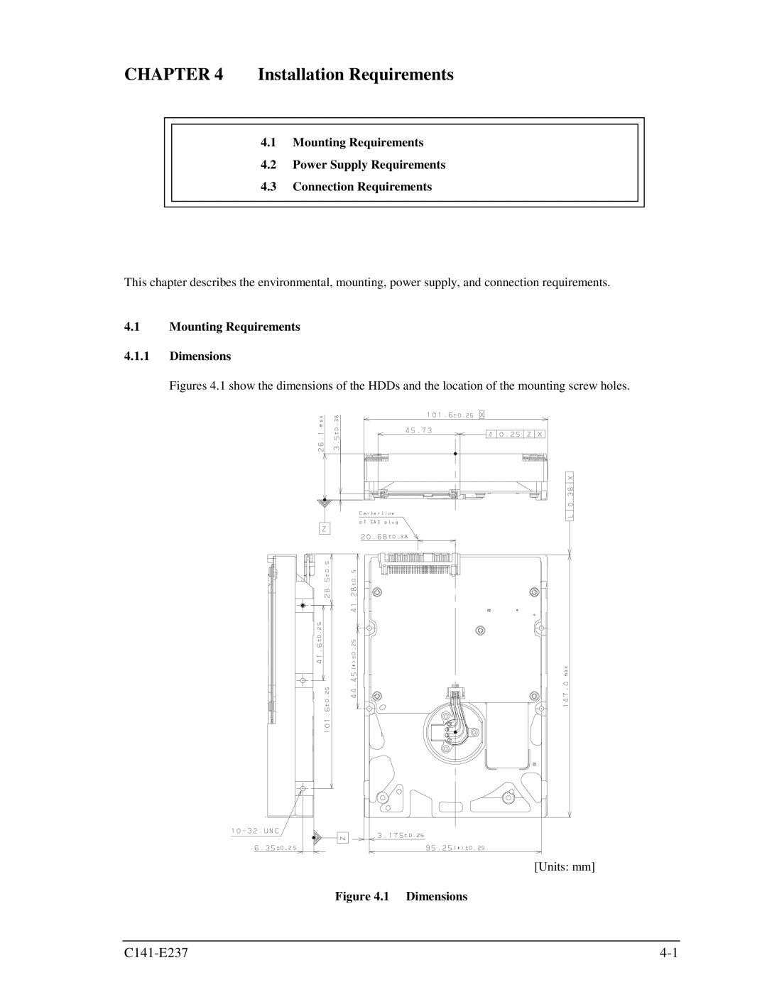 Fujitsu MAX3147RC, MAX3036RC, MAX3073RC manual Installation Requirements, Mounting Requirements Dimensions 