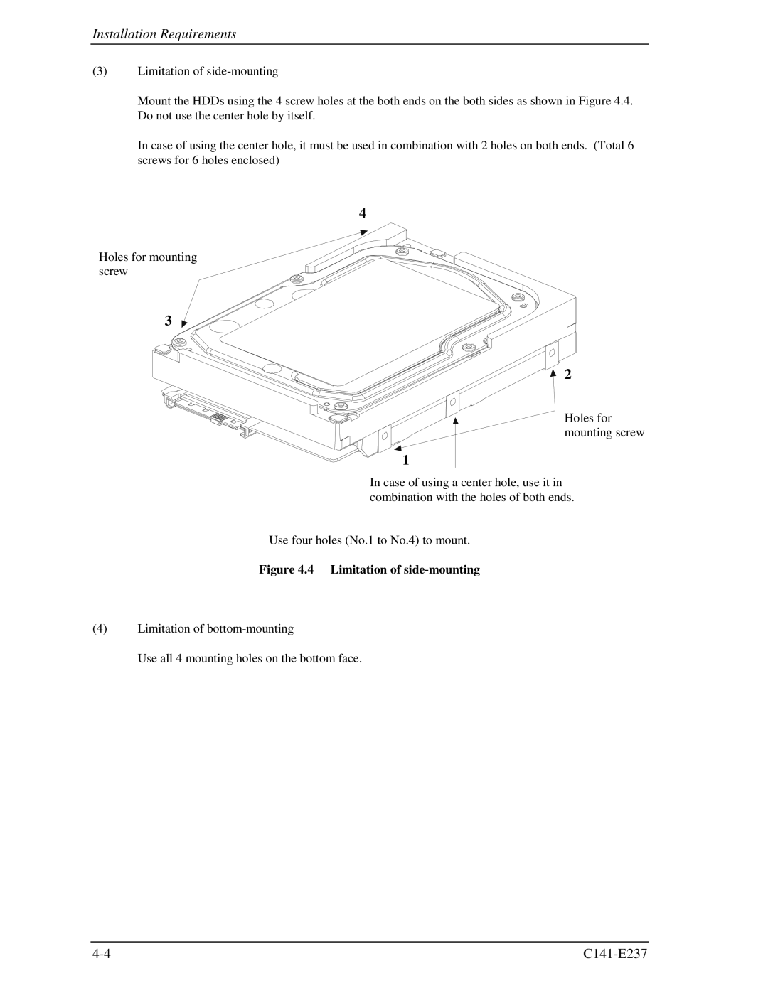 Fujitsu MAX3147RC, MAX3036RC, MAX3073RC manual Limitation of side-mounting 