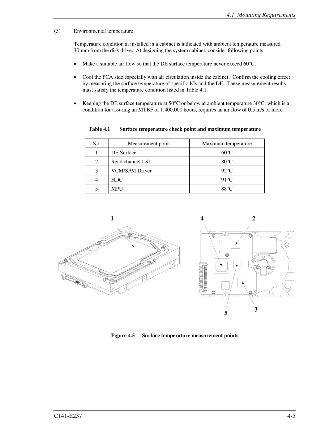 Fujitsu MAX3073RC, MAX3036RC, MAX3147RC manual Surface temperature check point and maximum temperature, Hdc, Mpu 