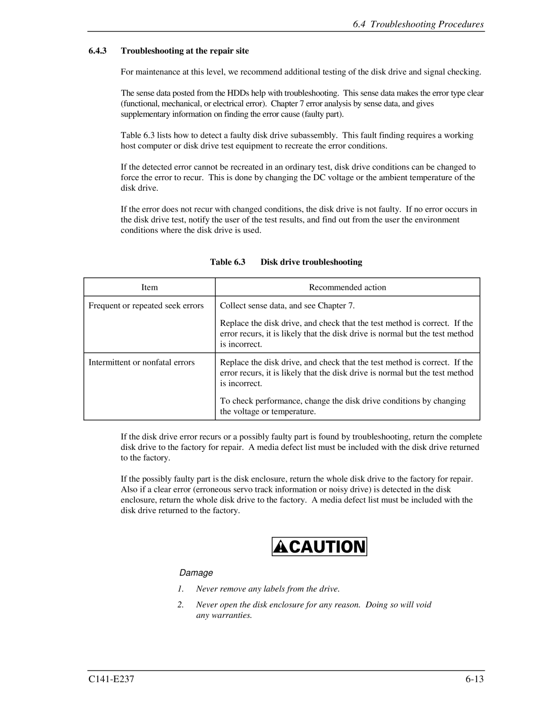 Fujitsu MAX3073RC, MAX3036RC, MAX3147RC manual Troubleshooting at the repair site, Disk drive troubleshooting 