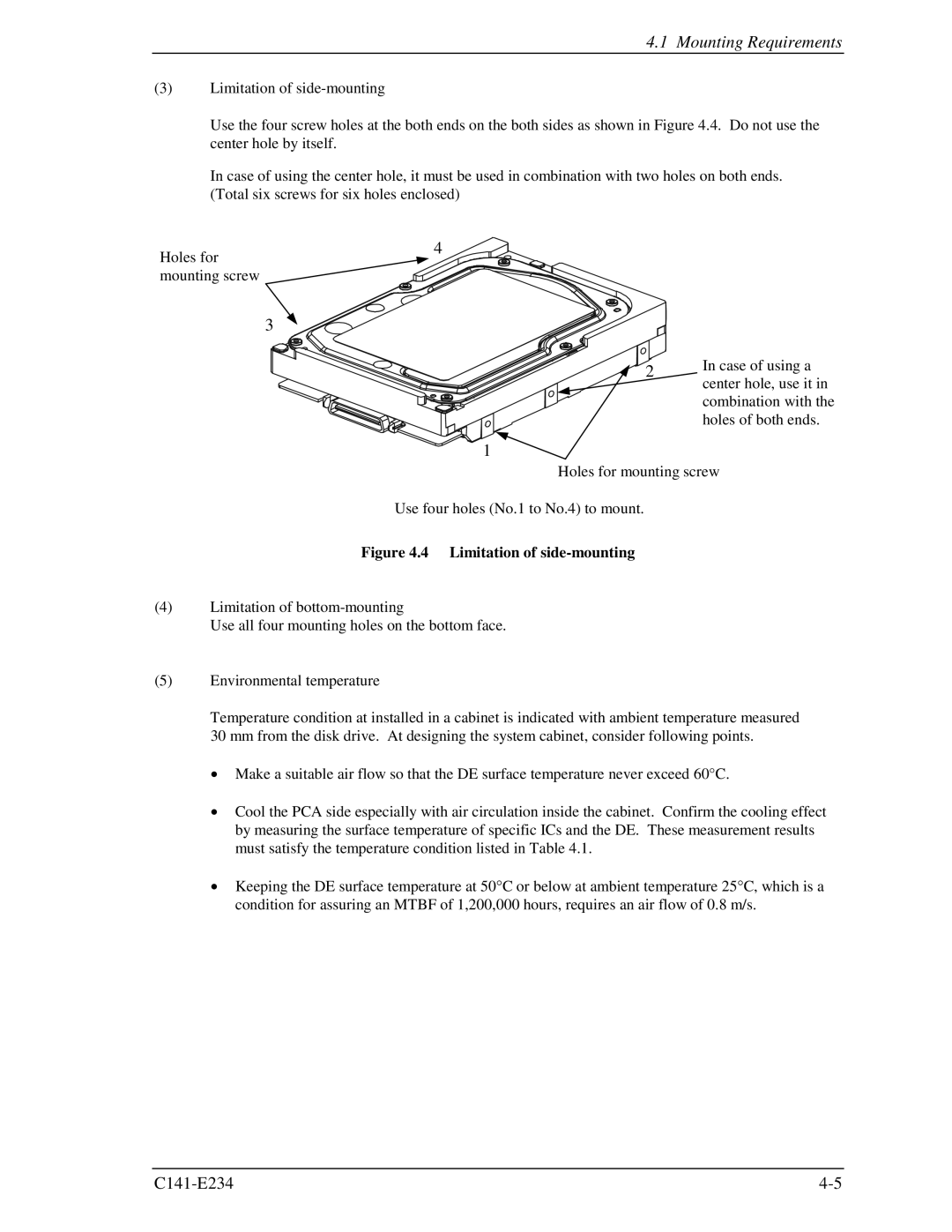 Fujitsu MAX3073FC, MAX3036FC, MAX3147FC manual Limitation of side-mounting 