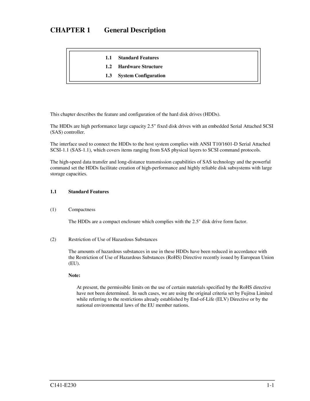 Fujitsu MAY2036RC, MAY2073RC manual Standard Features Hardware Structure System Configuration 