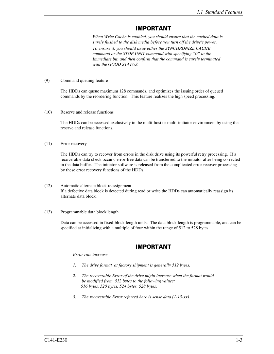 Fujitsu MAY2036RC, MAY2073RC manual Standard Features 