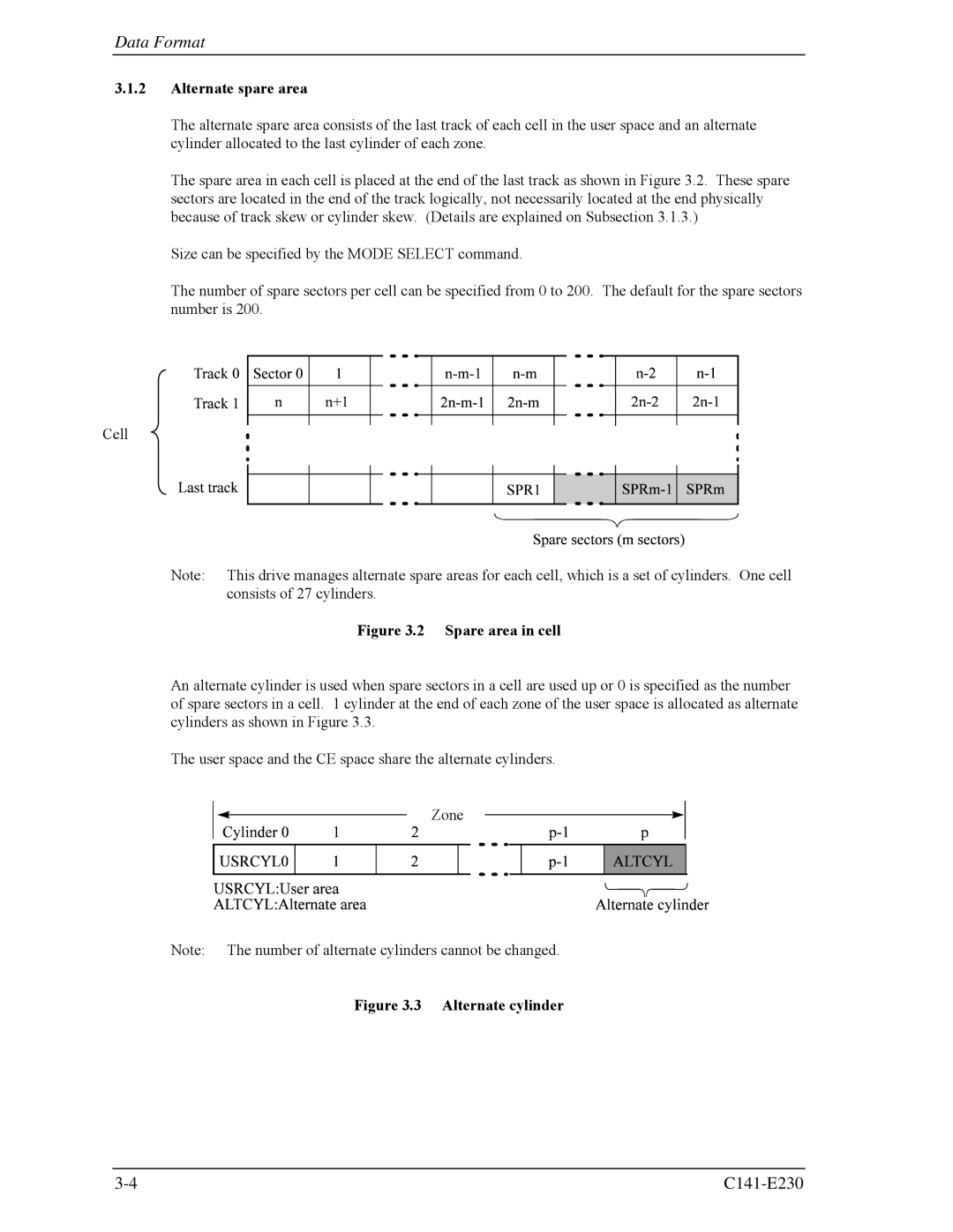 Fujitsu MAY2073RC, MAY2036RC manual Alternate spare area, Spare area in cell 