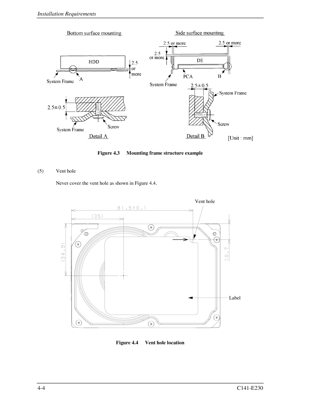 Fujitsu MAY2073RC, MAY2036RC manual Mounting frame structure example 