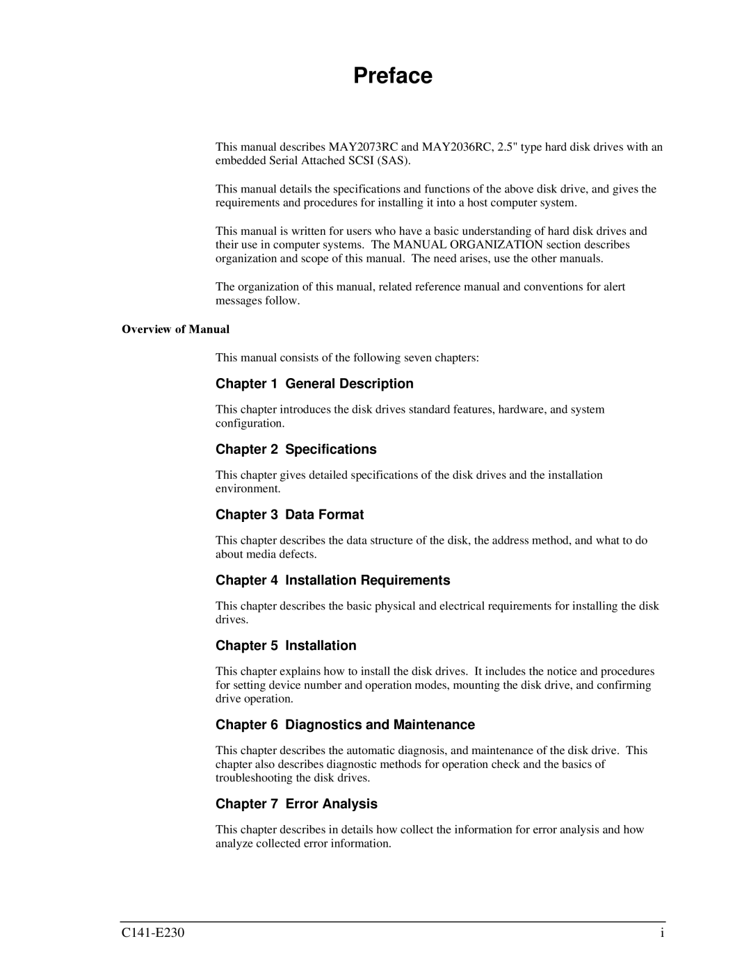 Fujitsu MAY2036RC, MAY2073RC manual Preface, Overview of Manual 