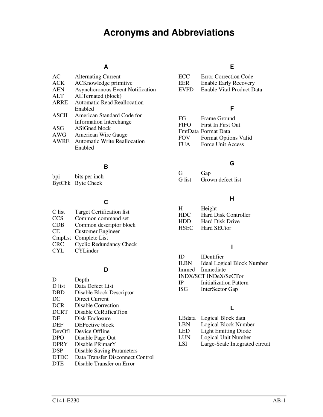 Fujitsu MAY2036RC, MAY2073RC manual Acronyms and Abbreviations 