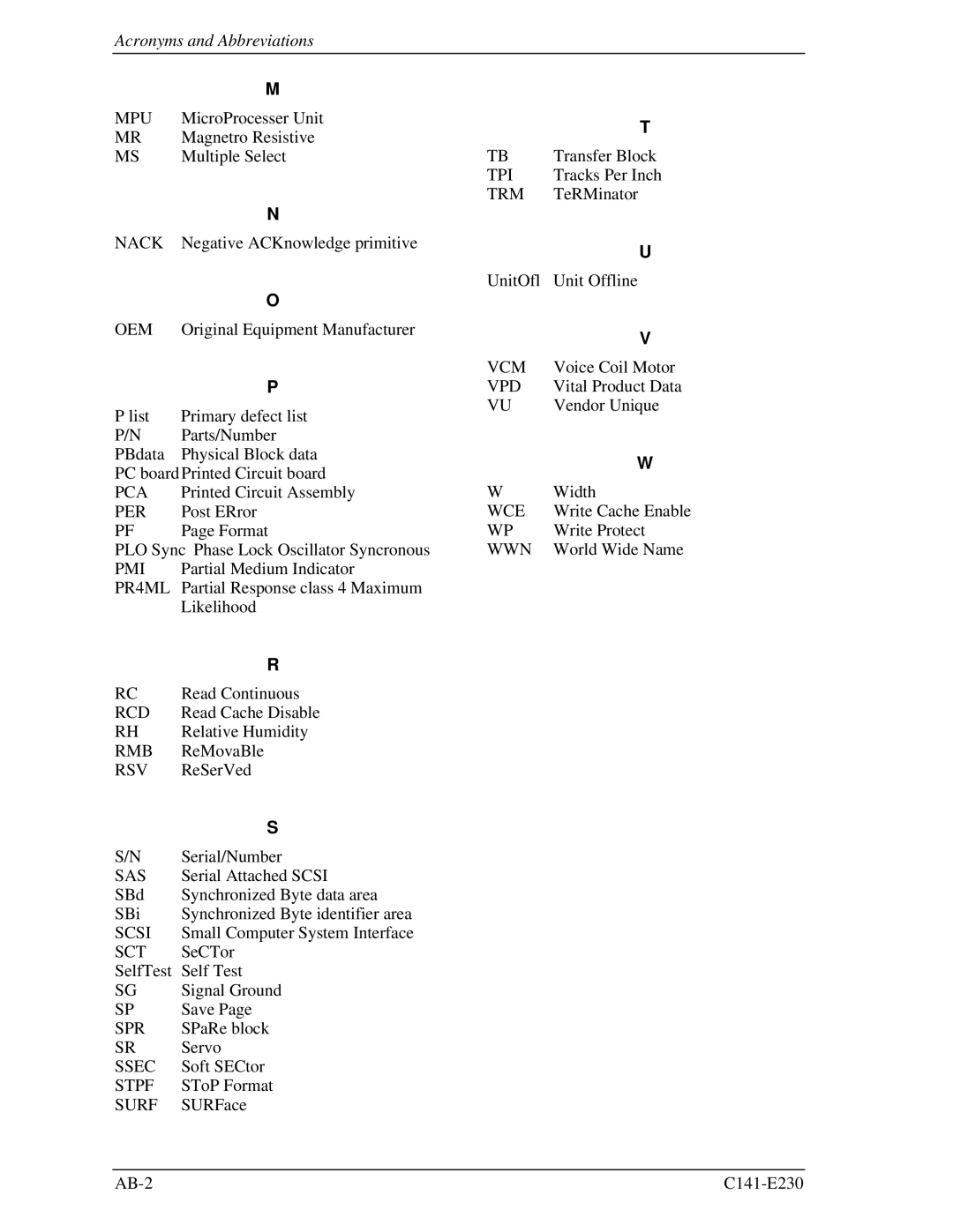 Fujitsu MAY2073RC, MAY2036RC manual Acronyms and Abbreviations, Oem 