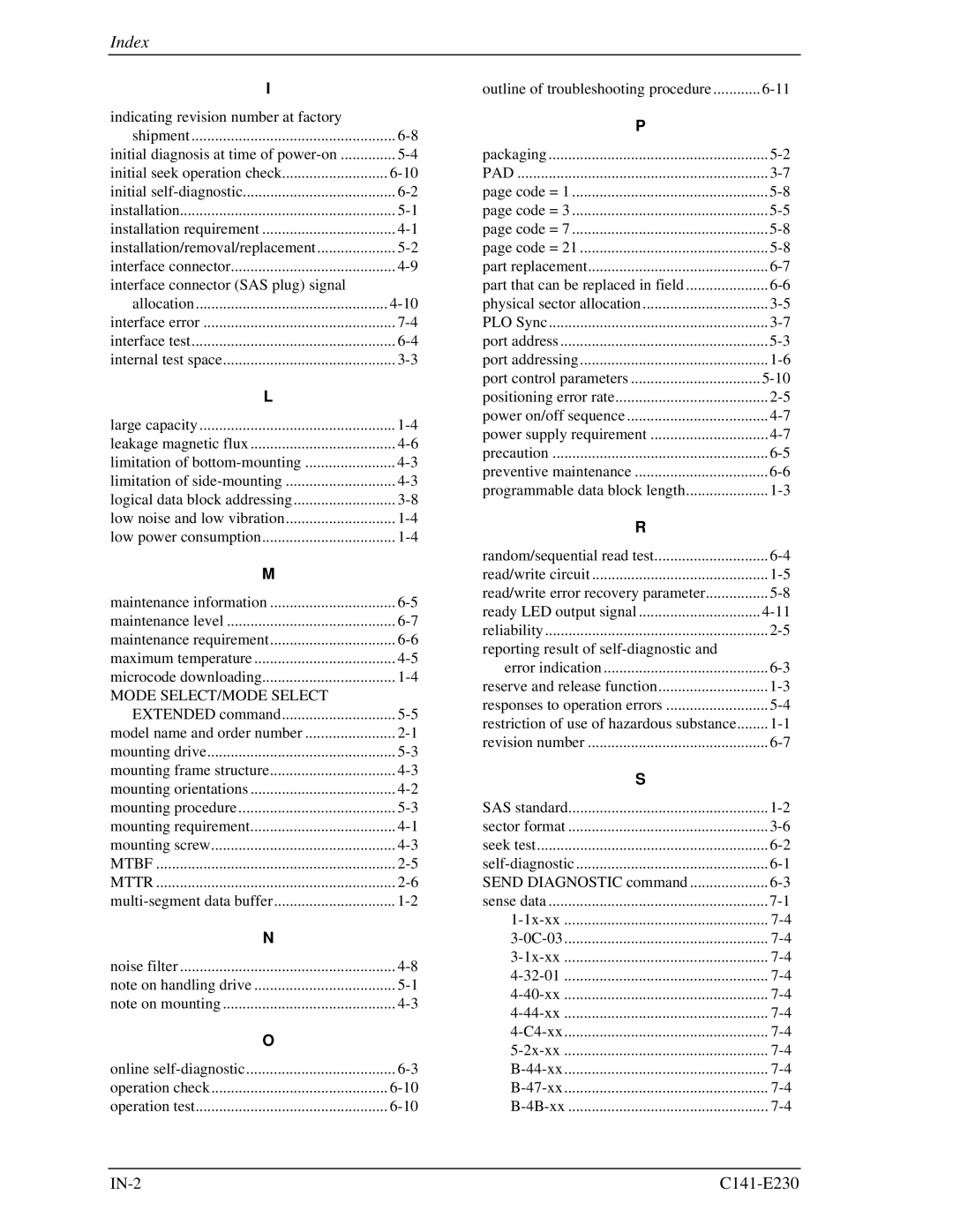 Fujitsu MAY2073RC, MAY2036RC manual Index, Mode SELECT/MODE Select, Mtbf Mttr, Pad 