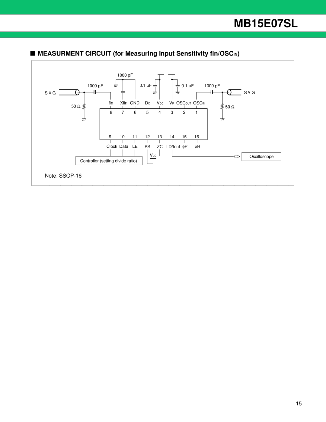 Fujitsu MB15E07SL manual Measurment Circuit for Measuring Input Sensitivity fin/OSCIN 