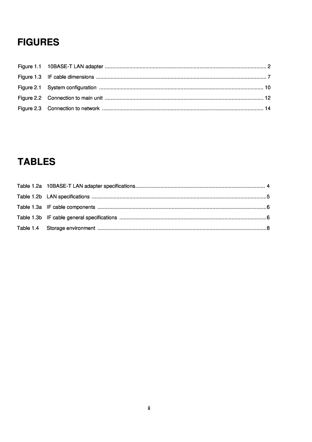 Fujitsu MB2142-02 user manual Figures, Tables, IF cable dimensions, System configuration, Connection to network 