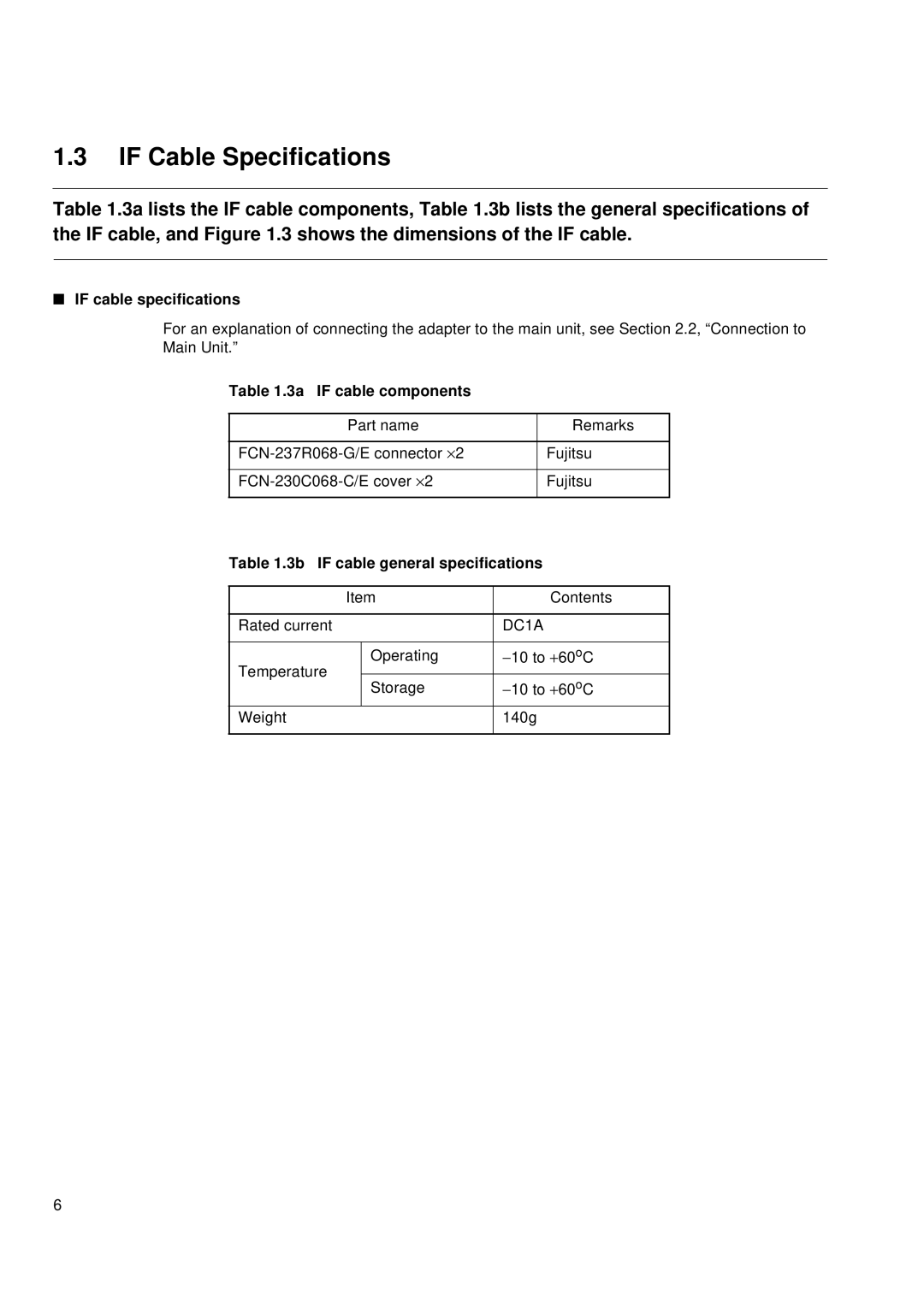 Fujitsu MB2142-02 user manual If Cable Specifications, If cable specifications, 3a if cable components, DC1A 