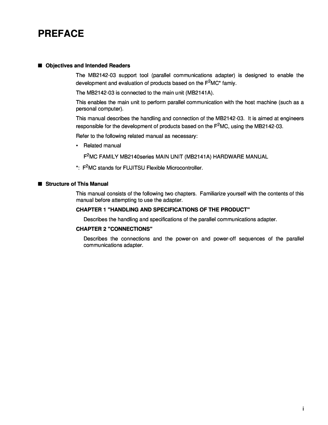 Fujitsu MB2142-03 manual Preface, Objectives and Intended Readers, Structure of This Manual, Connections 