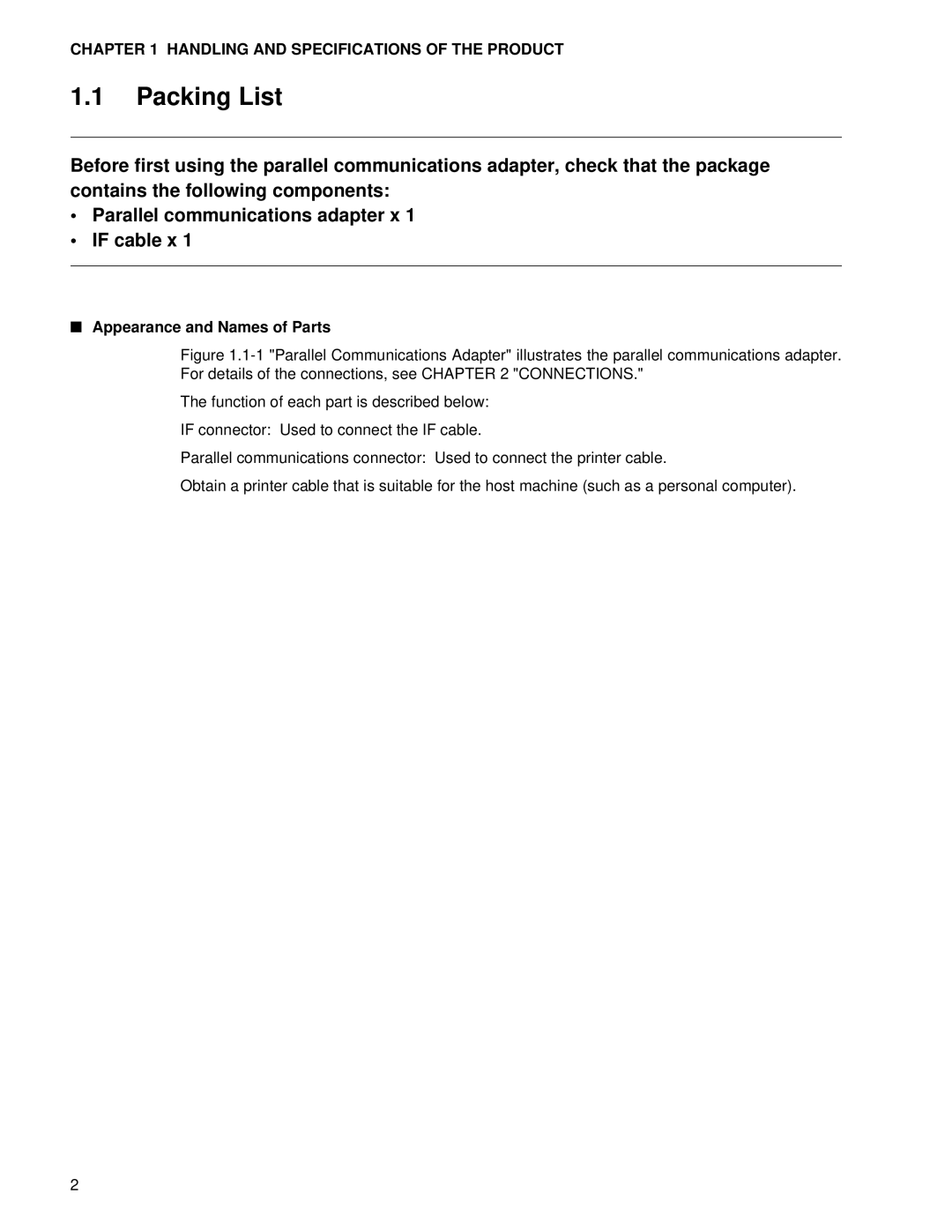 Fujitsu MB2142-03 manual Packing List, Appearance and Names of Parts 