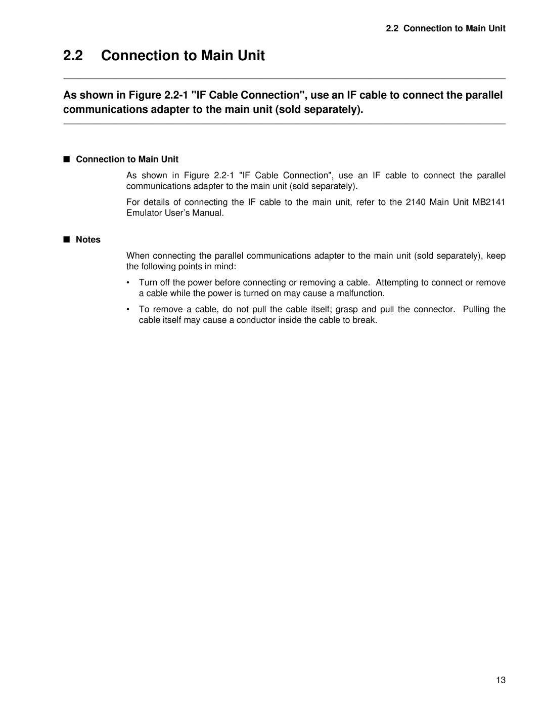 Fujitsu MB2142-03 manual Connection to Main Unit 