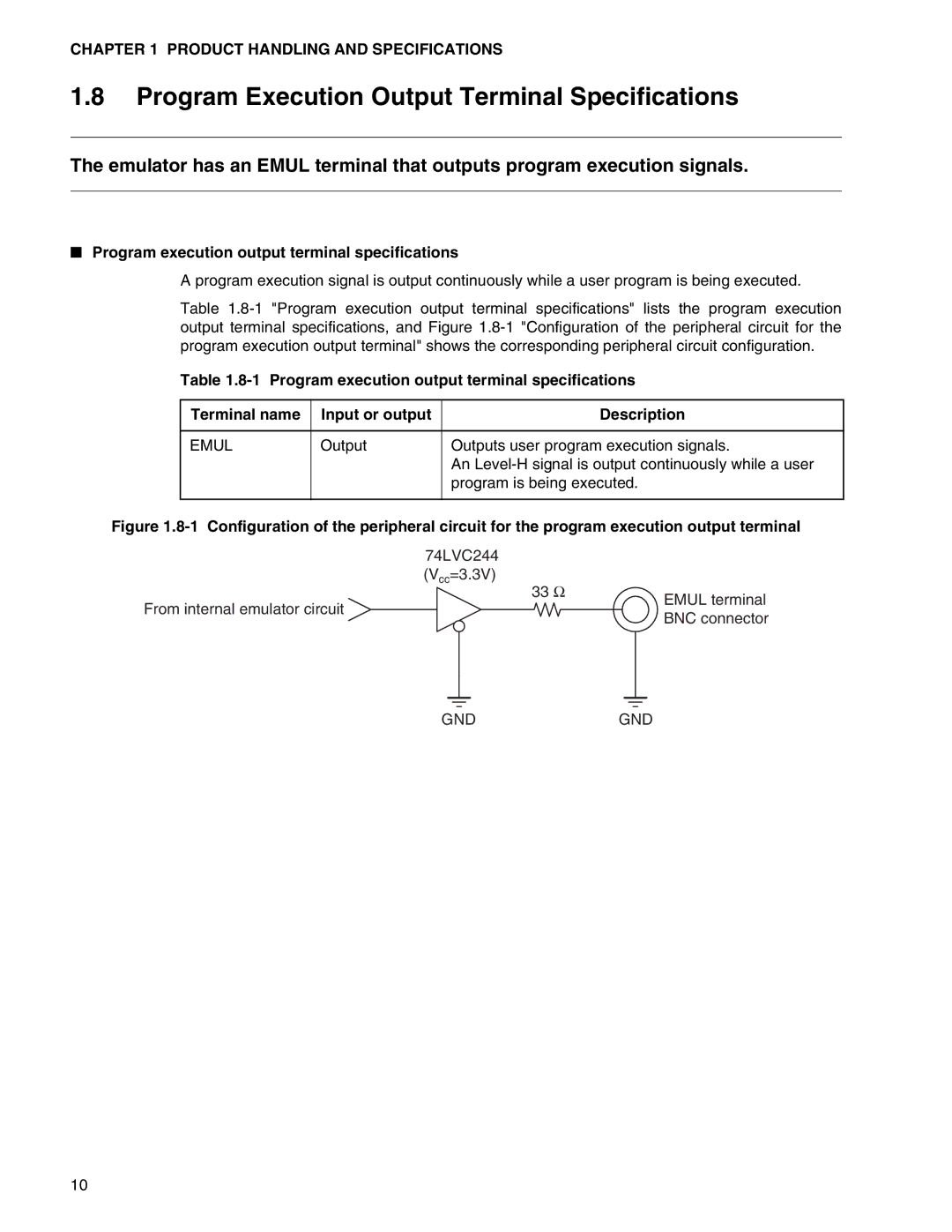 Fujitsu MB2147-01 manual Program Execution Output Terminal Specifications, Program execution output terminal specifications 