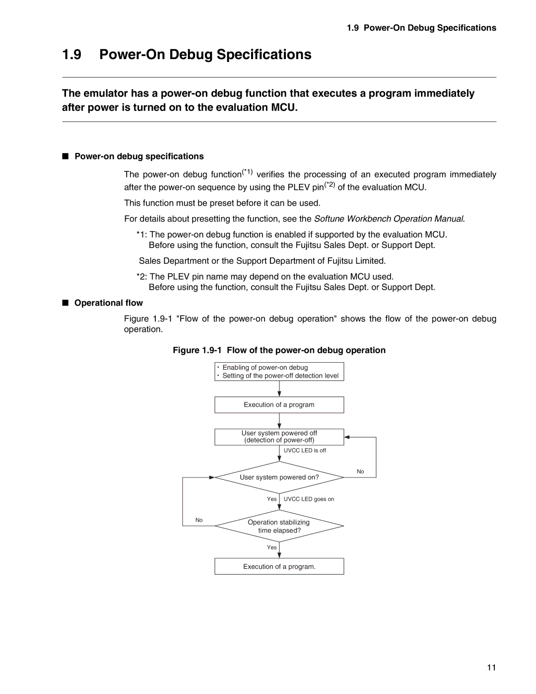 Fujitsu MB2147-01 manual Power-On Debug Specifications, Operational flow 