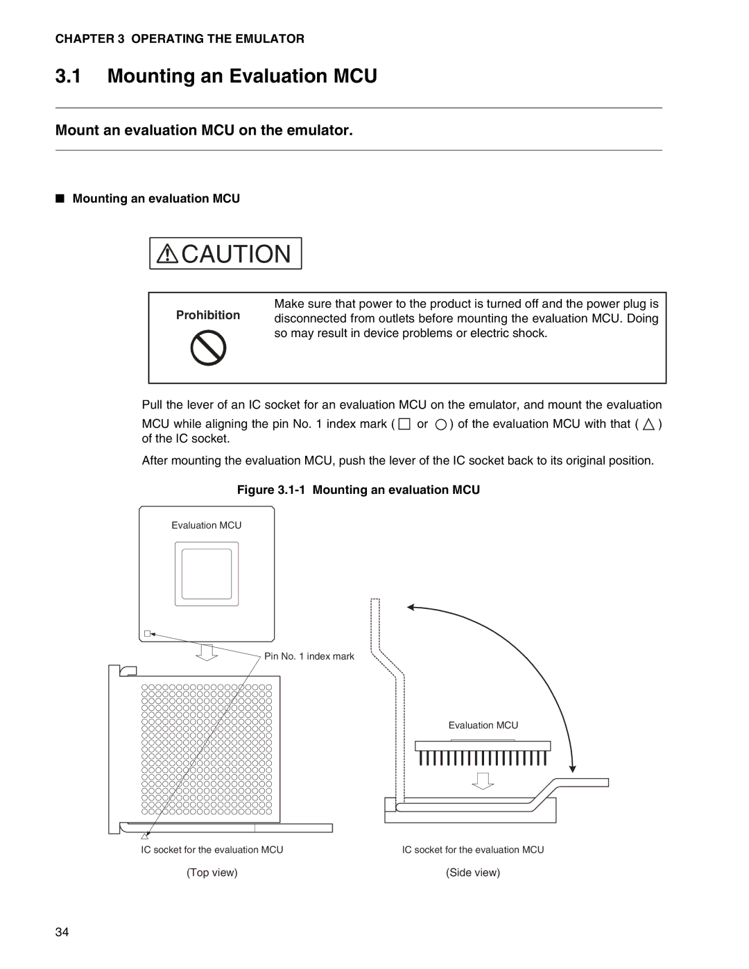 Fujitsu MB2147-01 manual Mounting an Evaluation MCU, Mount an evaluation MCU on the emulator, Mounting an evaluation MCU 