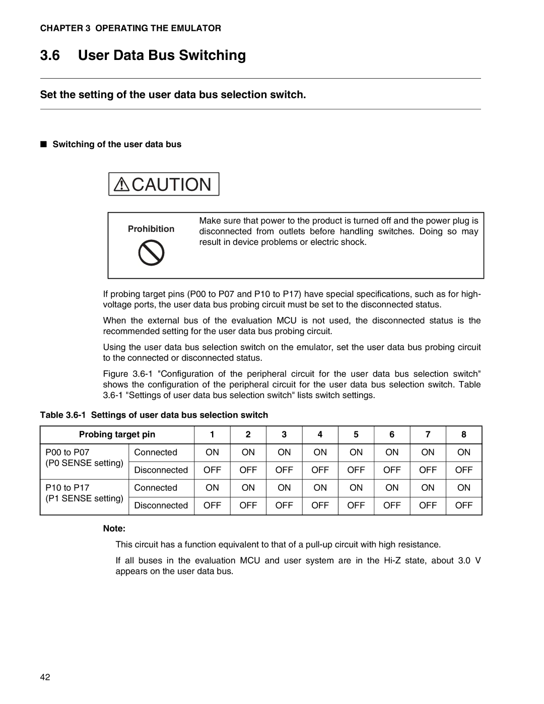 Fujitsu MB2147-01 manual User Data Bus Switching, Set the setting of the user data bus selection switch 