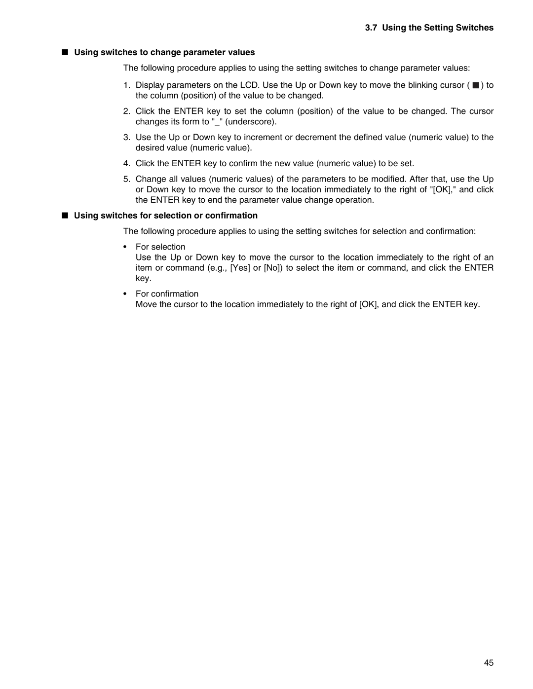 Fujitsu MB2147-01 manual Using switches for selection or confirmation 