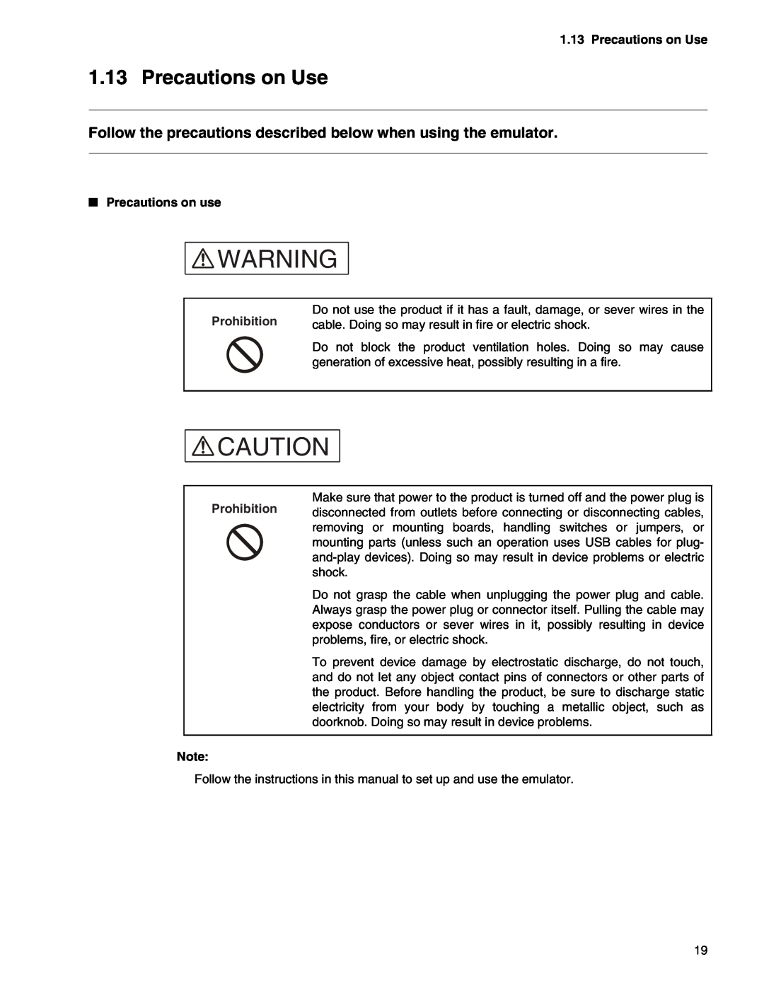Fujitsu MB2147-01 Precautions on Use, Follow the precautions described below when using the emulator, Precautions on use 