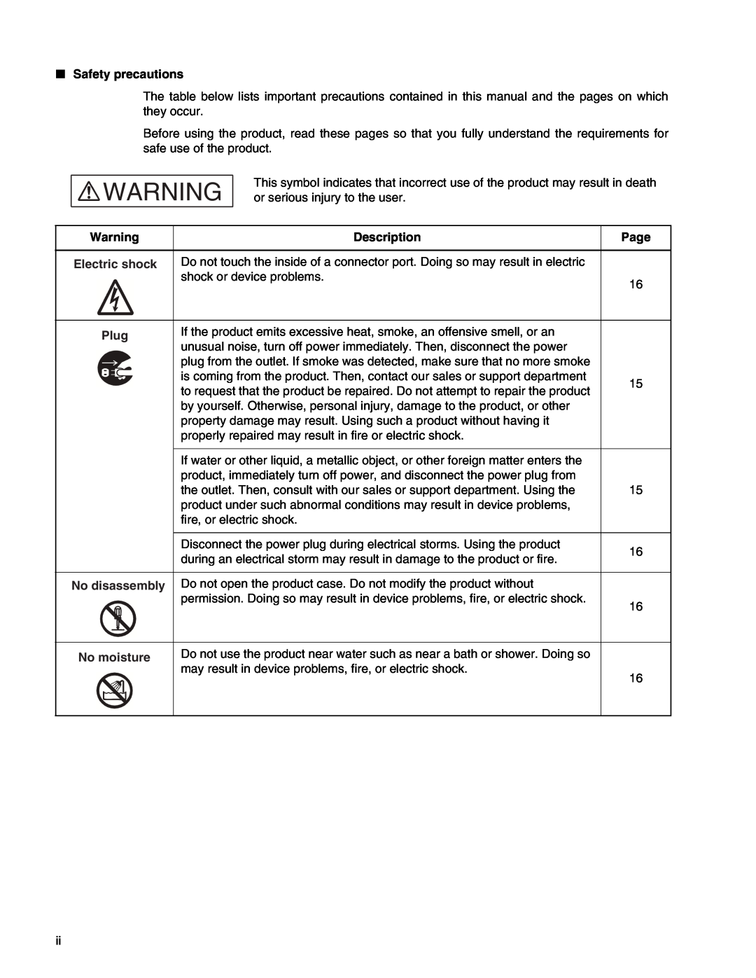 Fujitsu MB2147-01 manual Safety precautions, Description, Electric shock, Plug, No disassembly, No moisture 