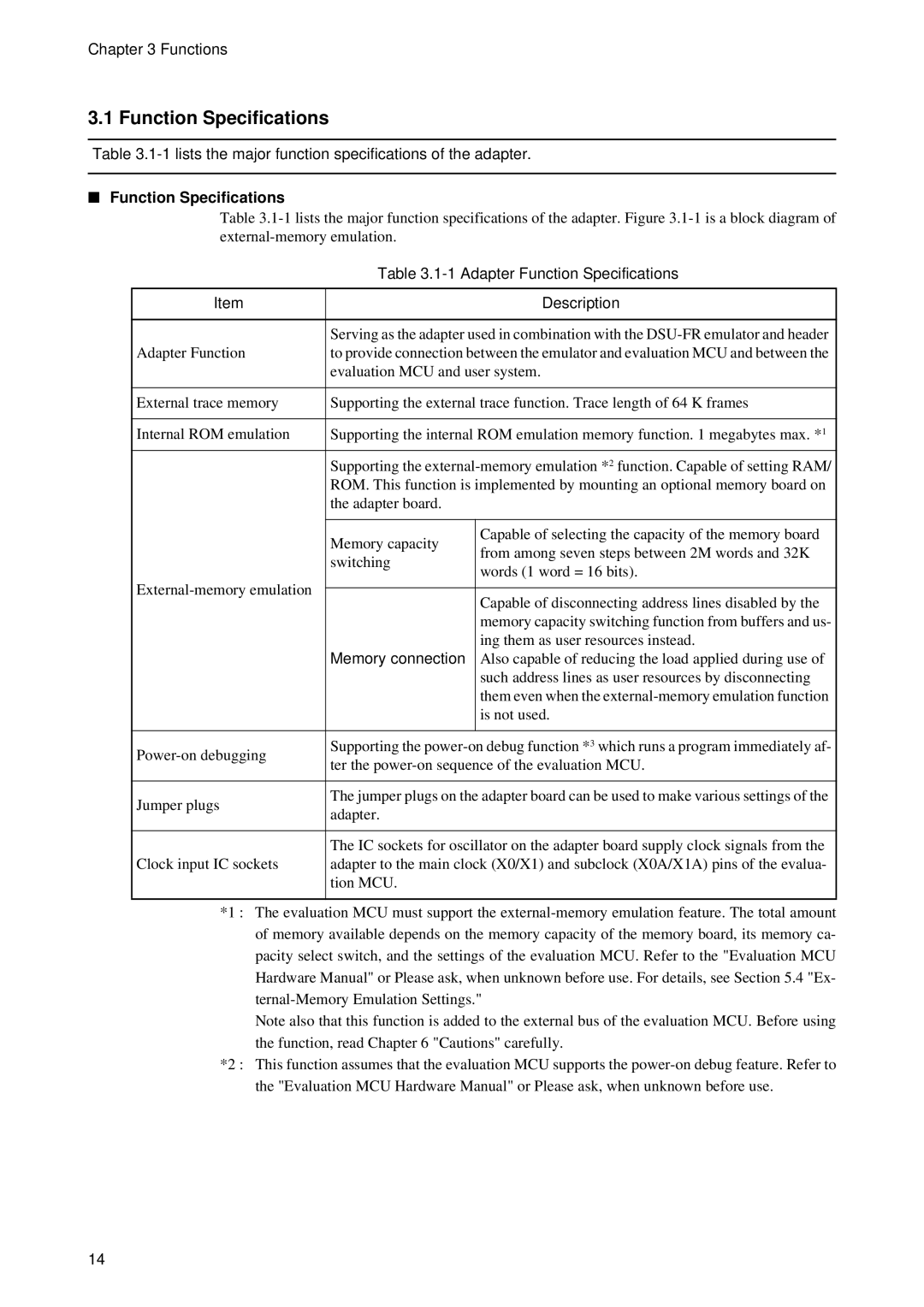 Fujitsu MB2198-130 operation manual Function Specifications 