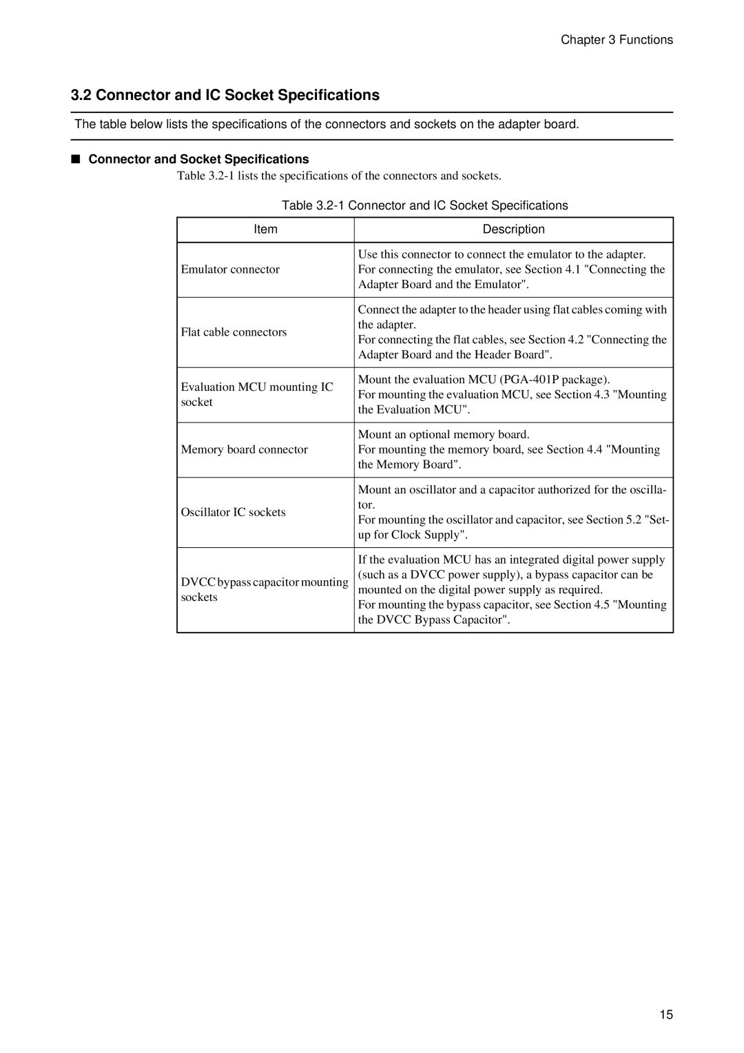 Fujitsu MB2198-130 operation manual Connector and IC Socket Specifications, Connector and Socket Specifications 