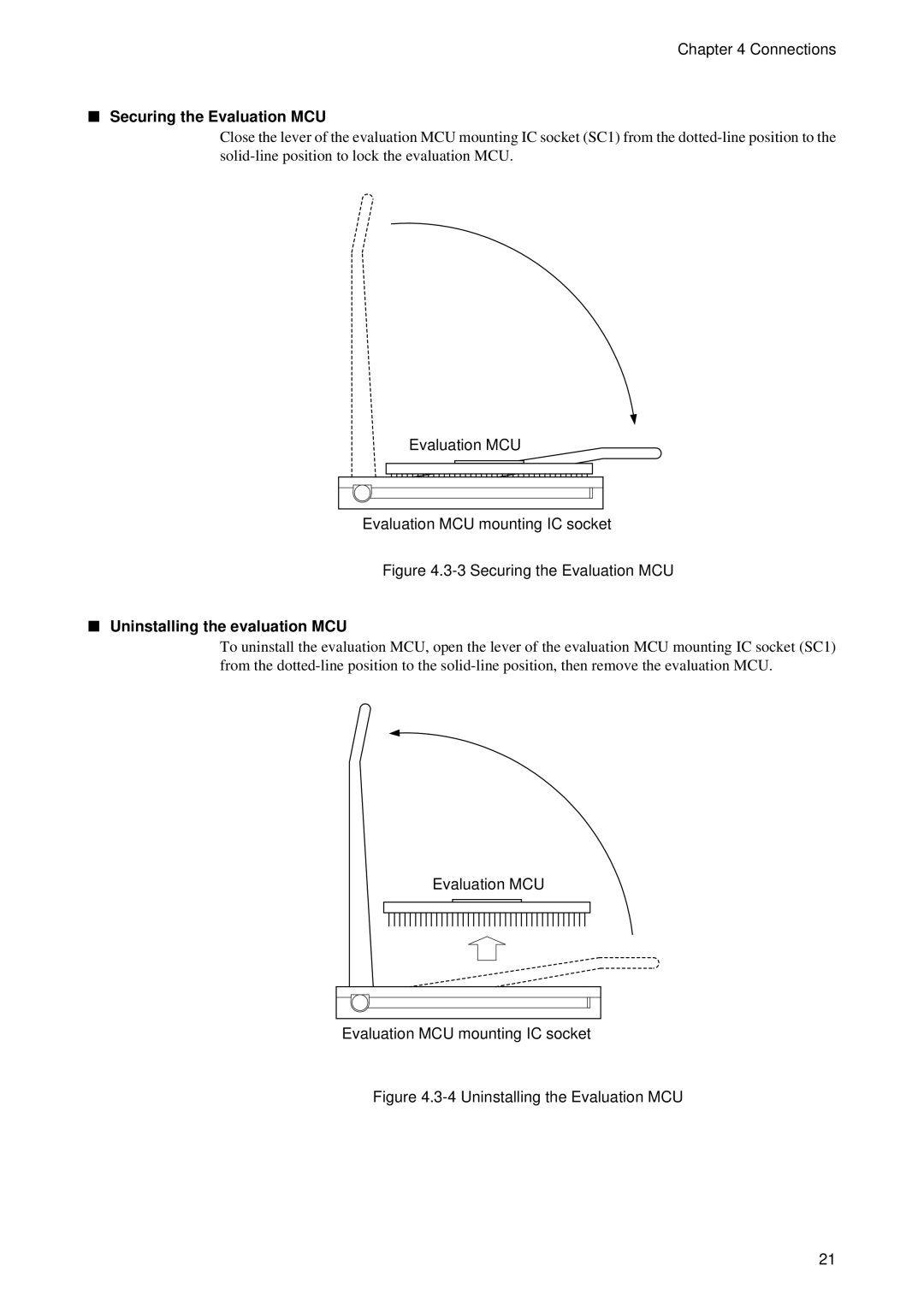 Fujitsu MB2198-130 operation manual Securing the Evaluation MCU, Uninstalling the evaluation MCU 